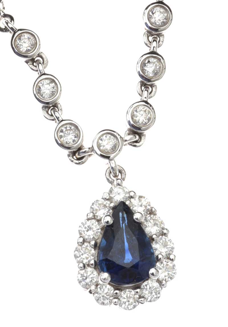 18CT WHITE GOLD SAPPHIRE AND DIAMOND NECKLACE - Image 2 of 3