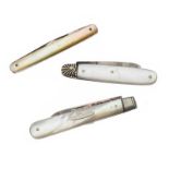 MOTHER OF PEARL PEN KNIFE AND TWO FRUIT KNIVES