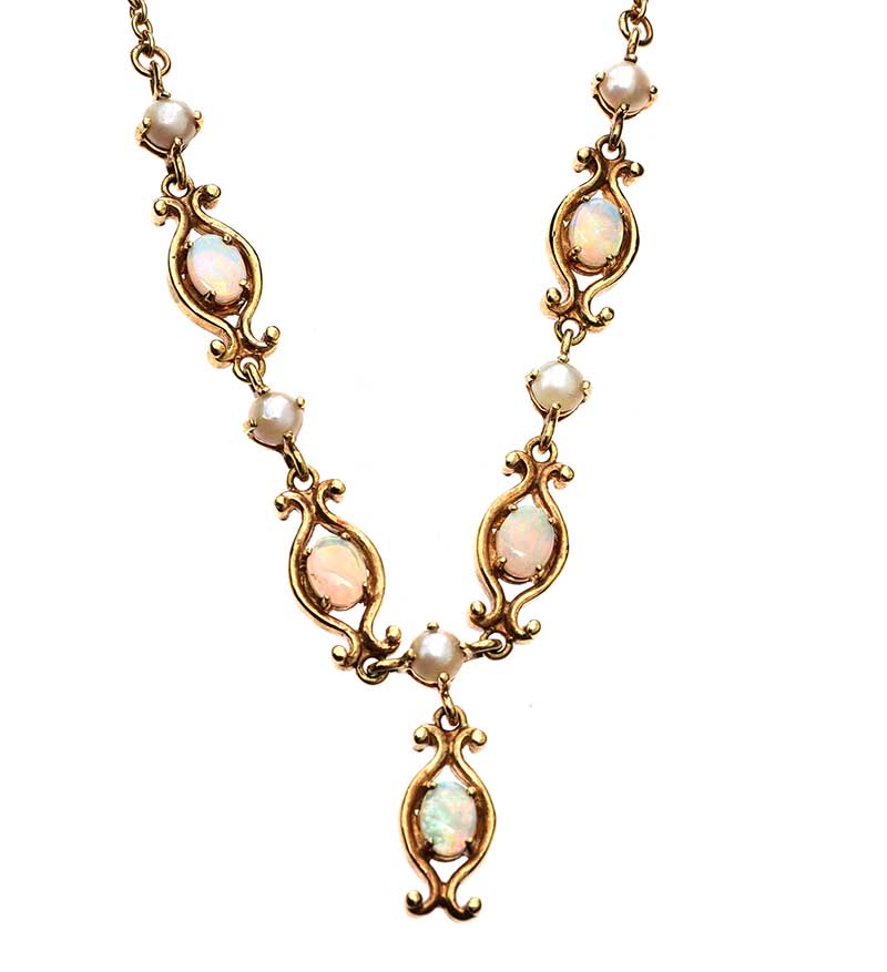 9CT GOLD OPAL EARRINGS AND NECKLACE SET - Image 2 of 2