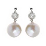 WHITE GOLD SOUTH SEA PEARL AND DIAMOND EARRINGS