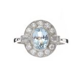 PLATINUM AQUAMARINE AND DIAMOND RING