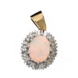 9CT WHITE GOLD OPAL AND DIAMOND PENDANT