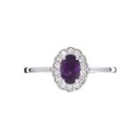 18CT WHITE GOLD AMETHYST AND DIAMOND RING