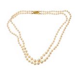 DOUBLE STRAND OF FAUX PEARLS WITH 9CT GOLD CLASP