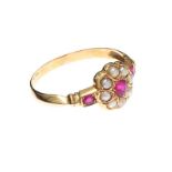 VICTORIAN 9CT GOLD PEARL AND RUBY RING