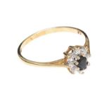 9CT GOLD SAPPHIRE AND CUBIC ZIRCONIA RING