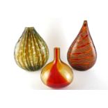 An Italian glass vase, Murano, 20th century, of ovoid ribbed shape with inset oval moulded