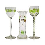 Theresienthal, two enamelled wine glasses c.1900 Each clear glass bowl painted in enamels with vine,