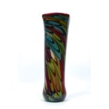 A large coloured glass vase, probably Murano, the exterior with looping designs in white and