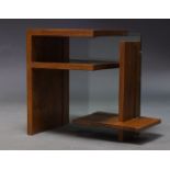 A Tulipwood and glazed modernist side table, late 20th Century, of square form, with an