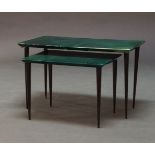 Aldo Tura, a pair of green goatskin and lacquered nesting tables, the rectangular tops on splayed