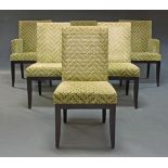 A set of six modern dining chairs, of recent manufacture, with green fabric upholstered seats, on