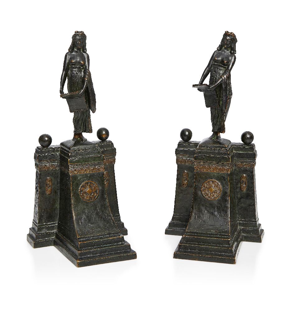 Gustav Gurschner (1873-1971), a pair of Jugendstil patinated bronze figural bookends c.1905,