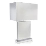 Curtis Jeré, a polished steel table lamp Signed and dated 1976 with rectangular shade and plinth, on