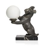 A French Art Deco metal table light in the manner of Irénée Rochard ‘Terrier with ball’, c.1930,