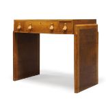 Art Deco, a small oak desk c.1930 The rectangular top inset with brown leather writing surface,