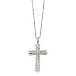 A diamond cross pendant necklace, the tapered baguette-cut diamond cross with central brilliant-