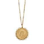 A sovereign pendant necklace, the George V sovereign, 1915, in pendant mount to a gilt metal fancy