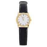 An 18ct gold quartz wristwatch, by Piaget the circular white dial with Roman black numerals,