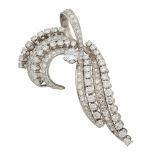 A diamond brooch, of brilliant and single-cut diamond scrolling ribbon design with brilliant-cut