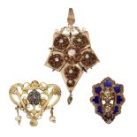 Two late 19th century gold and rose-cut diamond brooches and a 19th century gold and rose-cut