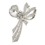 A diamond brooch, of stylised ribbon bow design set throughout with single-cut diamonds, length 6.