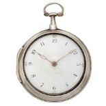 An 18th century silver pair-case pocket watch, the white enamel dial with Arabic numerals, outer
