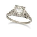 A diamond single stone ring, the single brilliant-cut diamond ,weighing approximately. 0.60