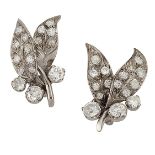 A pair of diamond earrings, of bud and twin leaf design set throughout with old brilliant-cut