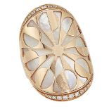 A mother-of-pearl and diamond 'Intarsio' ring, by Bulgari, the oval mother-of-pearl panel beneath an