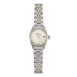 A lady's stainless steel 'Oyster Perpetual Date' wristwatch by Rolex, Ref. 6516, the silvered dial