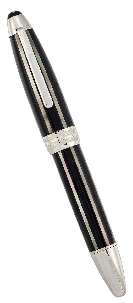 A Meisterstück Pix LeGrand Moon Pearl Fountain Pen, the black resin barrel and screw cap inlaid with