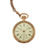 A late 19th / early 20th century gold open-face keyless lever pocket watch by Omega and a watch