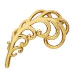 An 18ct gold feather brooch by Paloma Picasso for Tiffany & Co., designed as a scrolling openwork