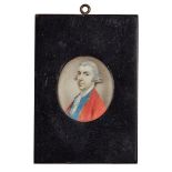 Circle of Nathaniel Hone, British 1718-1784- Portrait miniature of a gentleman, quarter-length