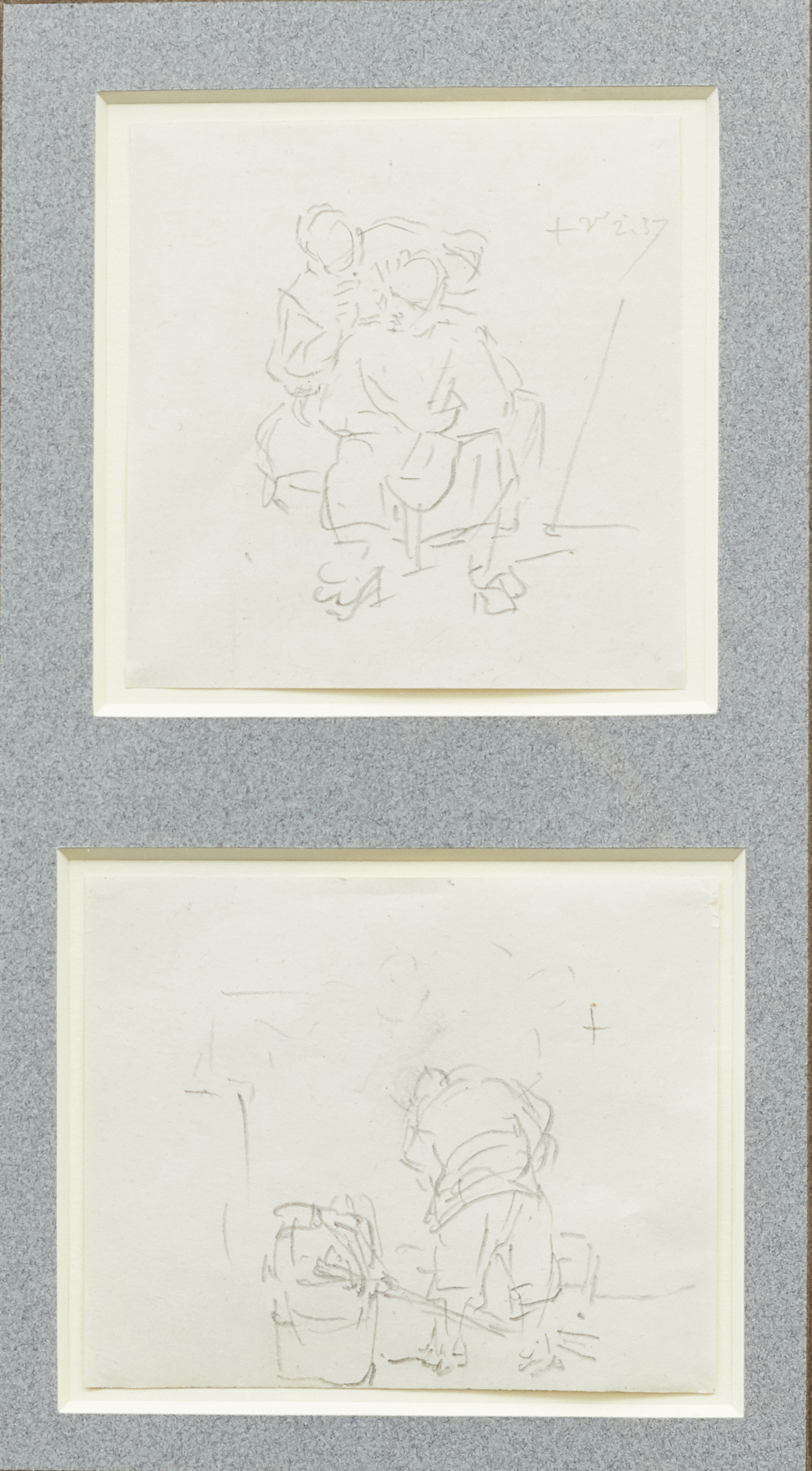 George Chinnery, British 1774-1852- Figure studies; pencil on paper, two, in shared mount and frame,