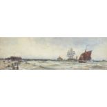 Frank Henry Mason RBA RI RSMA, British 1875-1965- Shipping off a pier; watercolour on paper,