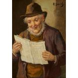 Hobbe Smith, Dutch 1862-1942- Man reading 'Le Journal'; oil on canvas, signed, 21x16cmPlease refer