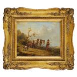 French School, late 18th/early 19th century- Girl leading a pack horse with a dog; oil on panel,