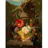 Jean-Baptiste Robie, Belgian 1821-1910- Flowers in an ornamental urn; oil on panel, signed, bears