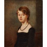 British School, early-mid 19th century- Portrait of a young lady, seated half-length turned to the