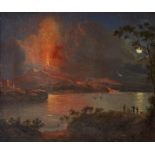 Neapolitan School, early 19th century- The Bay of Naples with Vesuvius erupting at night; oil on