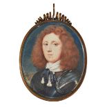 Attributed to John Hoskins, English 1589-1664- Portrait miniature of a nobleman, quarter-length