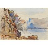 Hercules Brabazon Brabazon, British 1821-1906- The Chateau de Chillon; pen and black ink and