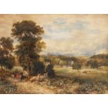 David Cox Jnr., British 1809-1885- View of Ruined Abbey adjacent Country House; watercolour, signed,