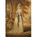 Edward Dayes, British 1763-1804- Portrait of a lady standing full-length in a parkland setting by