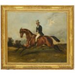 Louis Robert Heyrault, French fl.1851-1880- Gentleman riding a bay horse; oil on canvas, signed
