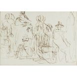 Sir David Wilkie RA, Scottish 1785-1841- Group figure study; pen and brown ink on paper, 12x16.5cm