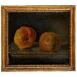 French School, early 19th century- Two peaches on a ledge; oil on panel, 25.5x30.5cmIn a gilded