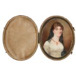 George Hayter, British 1792-1871- Portrait miniature of a lady, half-length turned to the right in a